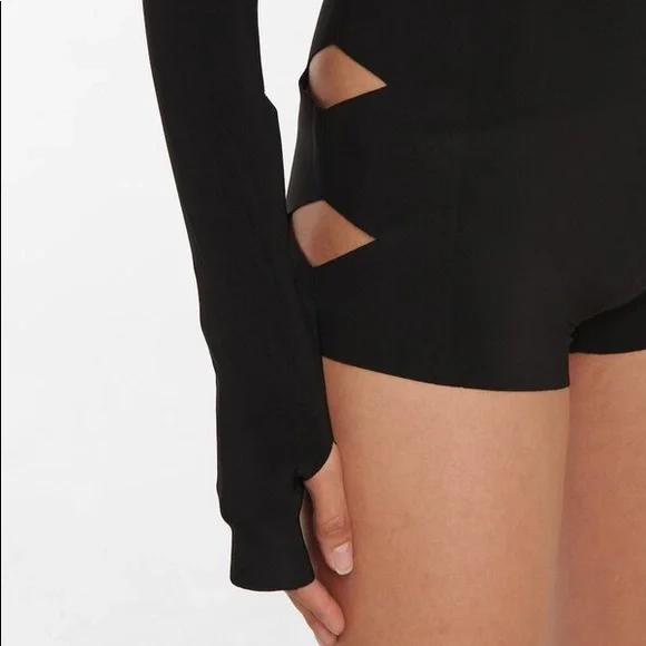 NORMA KAMALI “ALLIGATOR” CUTOUT MOCK-NECK BODYSUIT, SZ S BLACK NWT!! - Picture 15 of 16